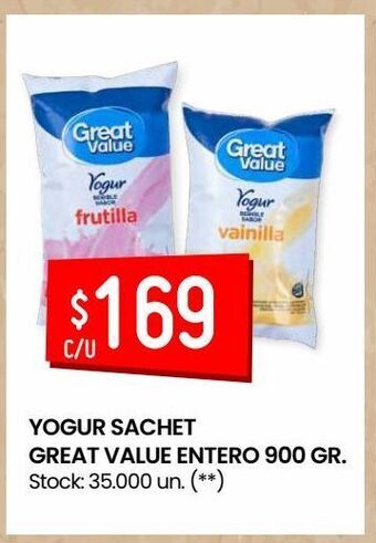 Changomas Yogur sachet great value entero 900 gr. oferta