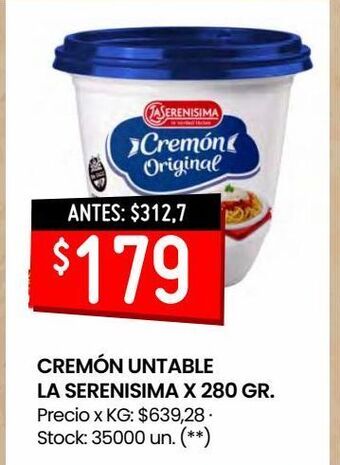 Changomas Cremón untable la serenisima x 280 gr. oferta