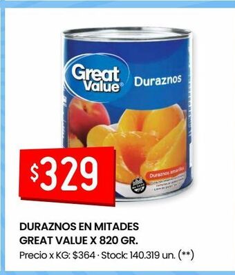 Changomas Duraznos en mitades great value x 820 gr oferta