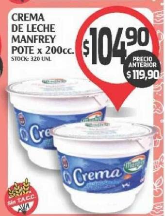 Supermercados Malambo Crema De Leche Manfrey Pote x 200cc oferta