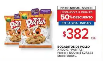 Carrefour Market Bocaditos de pollo patitas 2 u.iguales 50% descuento en la 2da unidad oferta