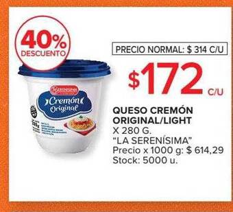 Carrefour Market Queso cremón original light la serenisima 40% descuento oferta