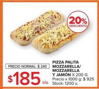 Carrefour Pizza palita mozzarella mozzarella y jamón 20% descuento oferta