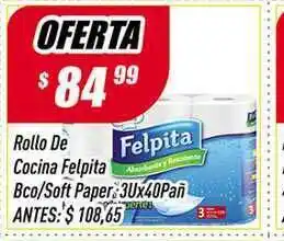 Supermercados Comodin Rollo De Cocina Felpita Bco-Soft Paper 3Ux40Pañ oferta