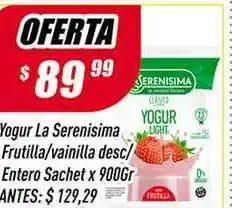 Supermercados Comodin Yogur La Serenisima Frutilla-Vainilla Desc-Entero Sachet x 900gr oferta