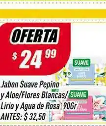 Supermercados Comodin Jabon Suave Pepino Y Aloe-Flores Blancas-Lirio Y Agua De Rosa 90gr oferta