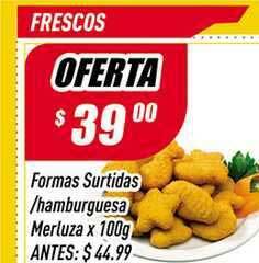Supermercados Comodin Formas Surtidas-Hamburguesa Merluza x 100g oferta