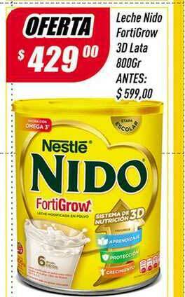 Supermercados Comodin Leche Nido FortiGrow 3D Lata 800Gr oferta