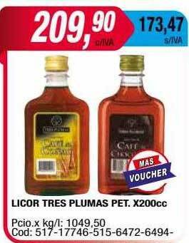 Maxiconsumo Licor tres plumas pet oferta