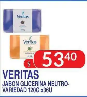 Masivos Veritas Jabon Glicerina Neutro-Variedad 120g x36u oferta