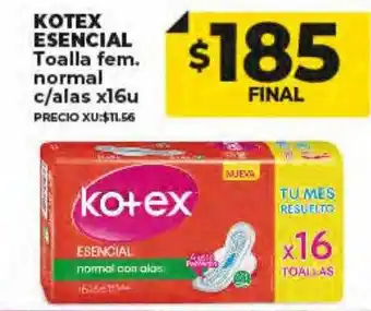 Supermayorista Vital Kotex esencial toalla fem. normal c alas oferta