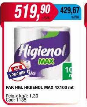 Maxiconsumo Pap hig higienol max oferta