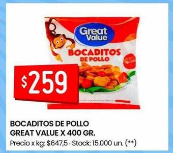 Changomas Bocaditos de pollo great value oferta