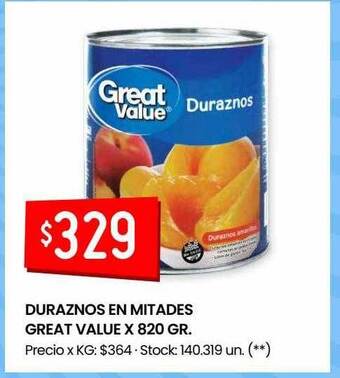 Changomas Duraznos en mitades great value oferta