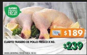 Jumbo Cuarto trasero de pollo fresco x kg oferta
