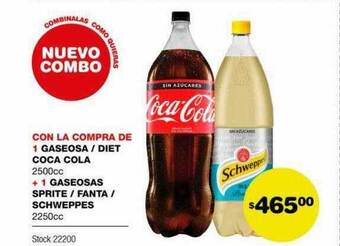 Atomo Conviene 1 gaseosa diet coca cola + 1 gaseosa sprite fanta schweppes oferta