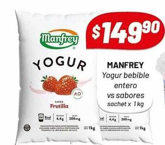 Almacor Manfrey yogur bebible entero vs sabores oferta