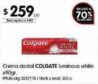 Disco Crema dental colgate luminous white oferta