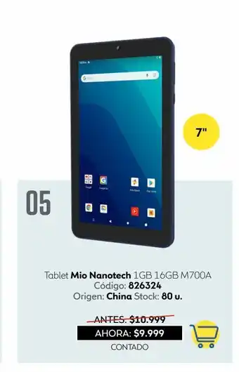 Coppel Tablet mio nanotech 7" 1gb 16gb m700a oferta
