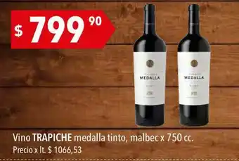 Hergo Vino Trapiche Medalla Tinto, Malbec x750 cc oferta