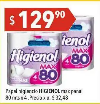 Hergo Papel Higiencio Higienol Max Panal 80 MTS x4 oferta