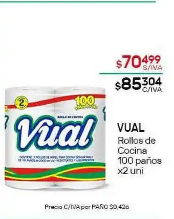 Nini Mayorista Vual Rollos De Cocina 100 Panos x 2 uni oferta