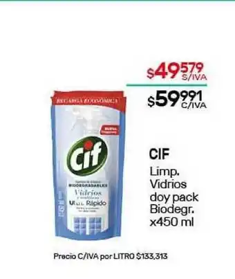 Nini Mayorista Cif Limp. Vidrios Doy Pack Biodegr. x 450ml oferta