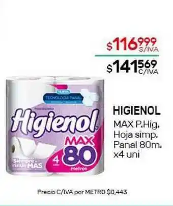 Nini Mayorista Higienol Export P. Hig. Hoja Simp. Panal 80m oferta