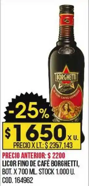 Licor fino de café borghetti