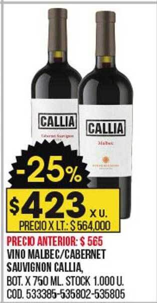 Coto Vino malbec cabernet sauvignon callia oferta