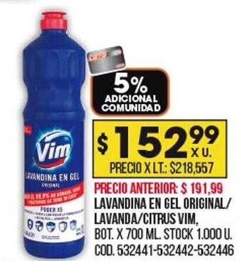 Coto Lavandina en gel original lavanda citrus vim oferta