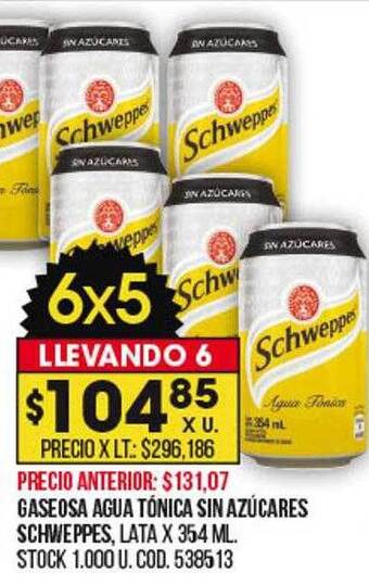 Coto Gaseosa agua tónica sin azúcares schweppes oferta
