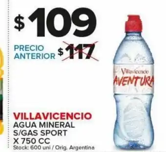 Carrefour Maxi Villavicencio Agua Mineral S/Gas Sport x750 CC oferta