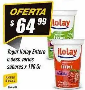 Yogur ilolay entero o desc varios sabores