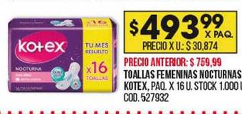 Coto Toallas femeninas nocturnas kotex oferta