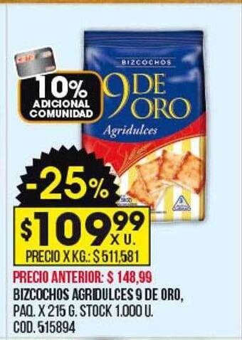 Coto Bizcochos agridulces 9 de oro oferta