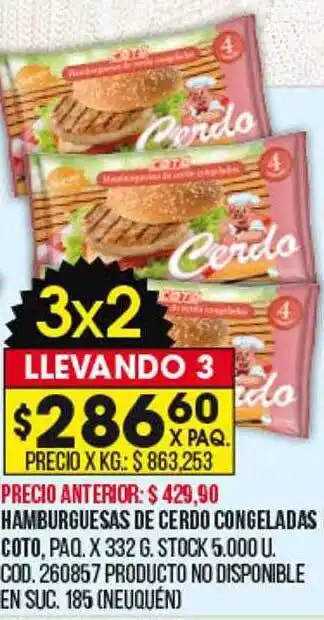 Coto Hamburguesas de cerdo congeladas oferta