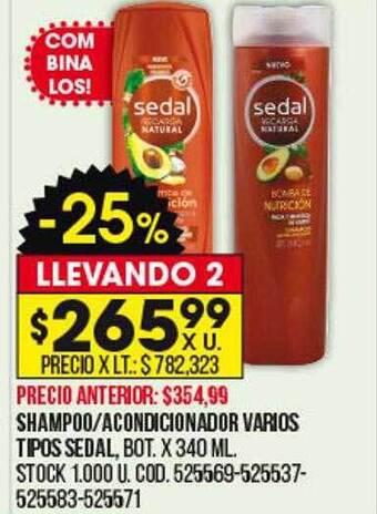 Coto Shampoo acondicionador varios tipos sedal oferta