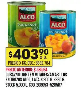 Coto Durazno light en mitades almarillos en trozos alco oferta
