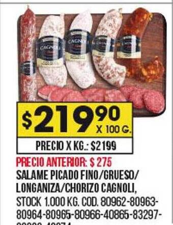 Coto Salame picado fino grueso longaniza chorizo cagnoli oferta