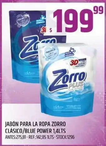 Supermercados Todo Zorro Jabón Para La Ropa Clásico Blue Power 1,4lts oferta