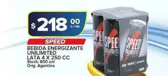 Carrefour Maxi Speed Bebida Energeizante Unlimited 4x250 cc oferta