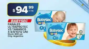 Carrefour Maxi Babysec Pañales Ultraprotec Vs Tamaños x8/9/10/12 uni oferta