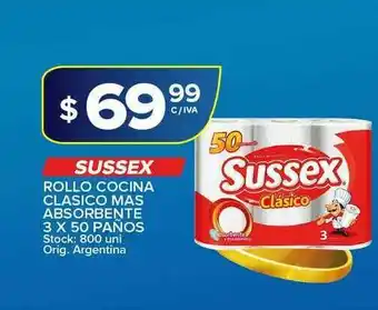 Carrefour Maxi Sussex Rollo Cocina Clasico Mas Absorbente 3x50 Paños oferta