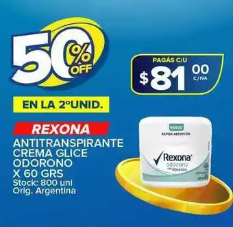 Carrefour Maxi Rexona Antitranspirante Crema Glice Odorono 50% Off En La 2°unid. oferta