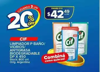 Carrefour Maxi Cif Limpiador P Baño Vidrios Antigrasa Biodegradable Dp 20% Off Llevando 3 Uni oferta
