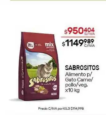 Nini Mayorista Sabrositos Alimento P- Gato Carne Pollo- Veg x10 kg oferta
