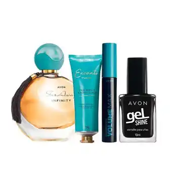 Avon Set x4 perfume far away infinity + crema de manos fascinante + mascara + esmaltes oferta