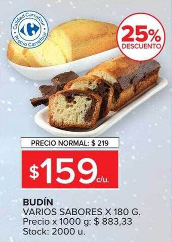 Carrefour Budín varios sabores 25% descuento oferta