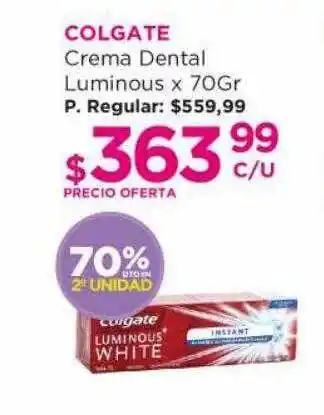 Punto de Salud Colgate crema dental luminous 70% dto en 2a unidad oferta